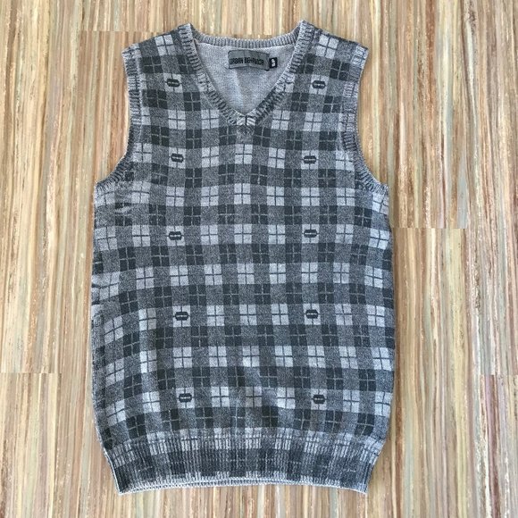 Urban Behavior Grey Plaid Check Pullover V-Neck Sweater Vest Acrylic/Wool - Picture 1 of 6